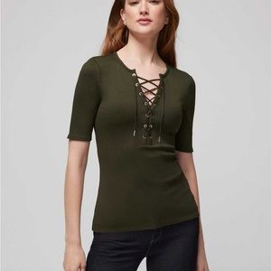 NWT White House black market FORME lace up top